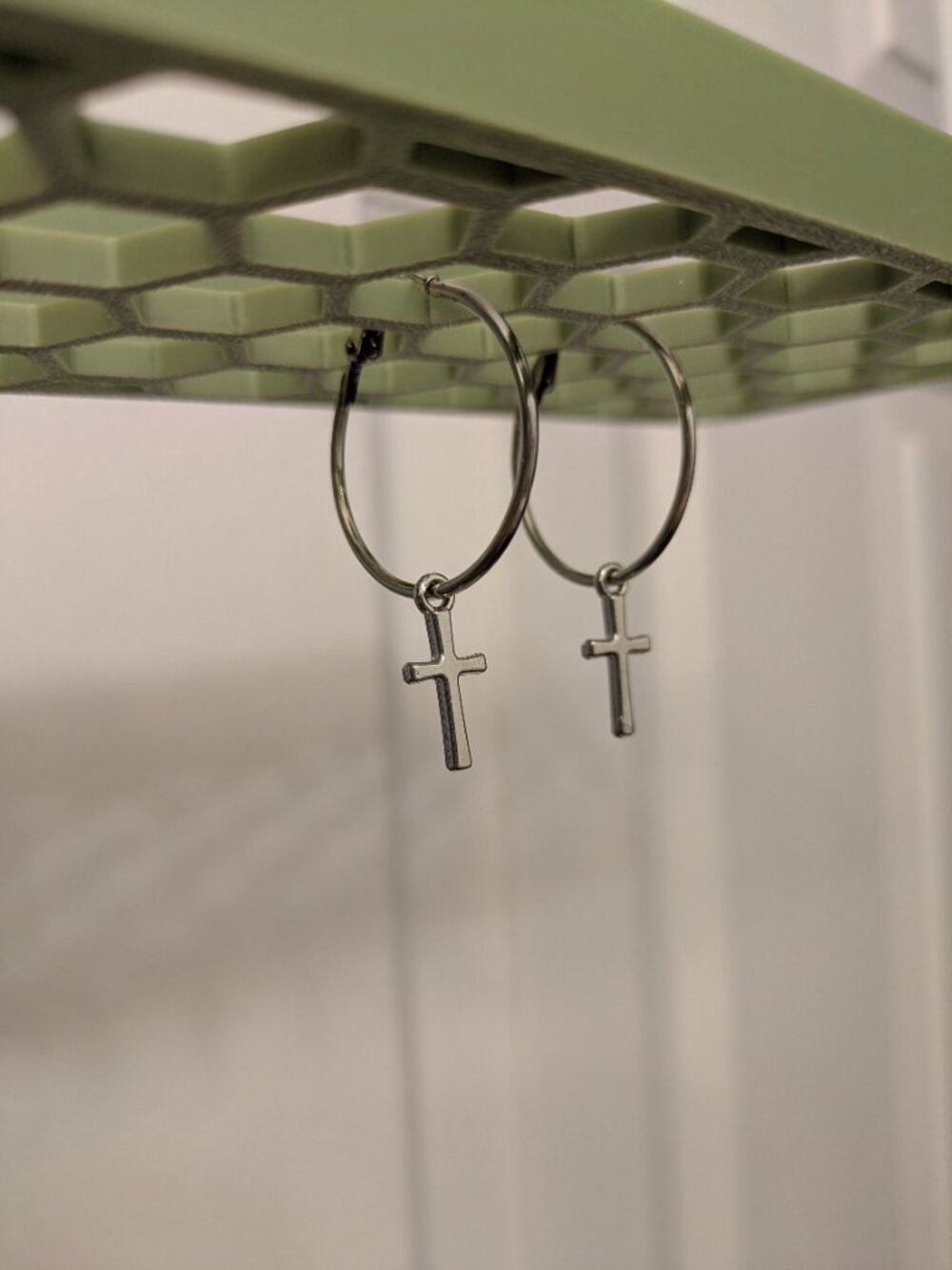 Silver Loop Earrings with Cross Christ Christian
